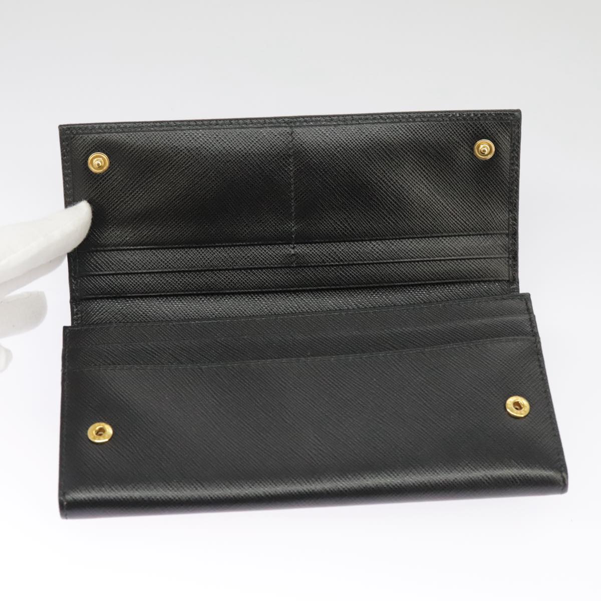 PRADA Long Wallet Safiano leather Black Gold 1MH132 Auth 101312A