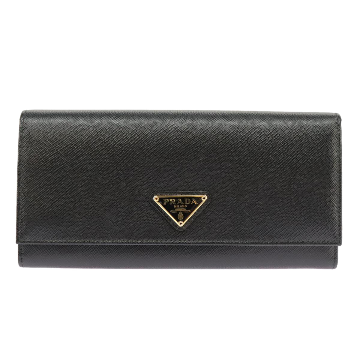 PRADA Long Wallet Safiano leather Black Gold 1MH132 Auth 101312A - 0