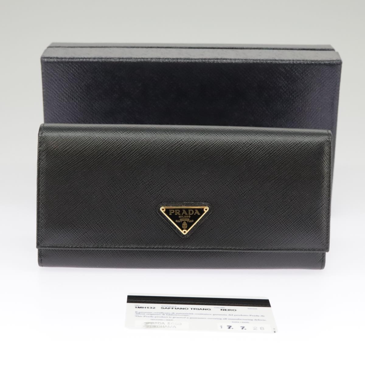 PRADA Long Wallet Safiano leather Black Gold 1MH132 Auth 101312A