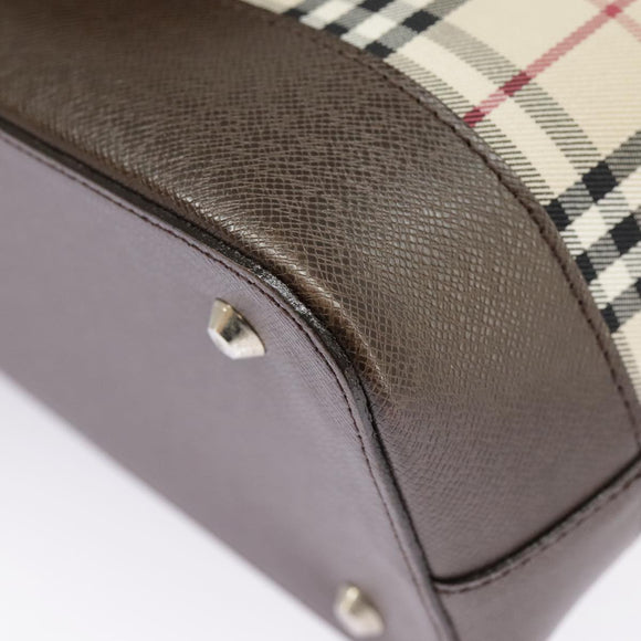 BURBERRY Nova Check Hand Bag Canvas Leather Beige Auth 101313