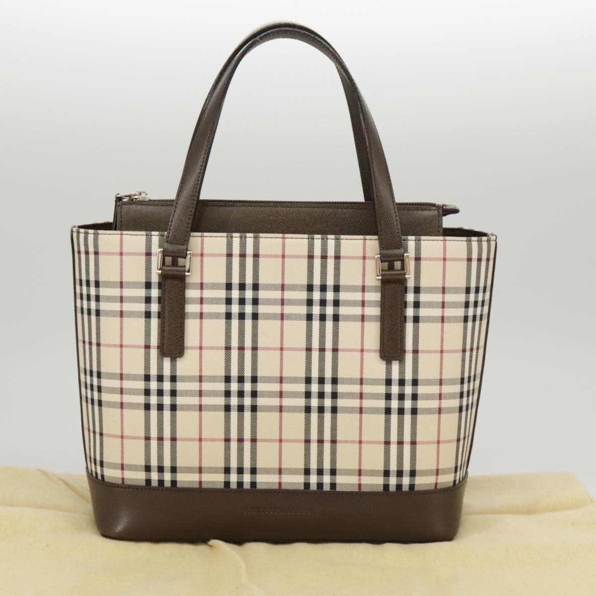 BURBERRY Nova Check Hand Bag Canvas Leather Beige Auth 101313