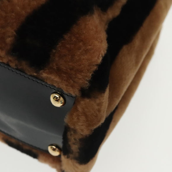 FENDI Pecan Peek A Boo Regular Hand Bag Mouton 2way Black Brown Auth 101314SV