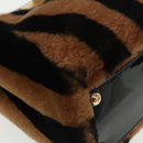 FENDI Pecan Peek A Boo Regular Hand Bag Mouton 2way Black Brown Auth 101314SV-17