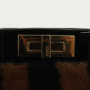 FENDI Pecan Peek A Boo Regular Hand Bag Mouton 2way Black Brown Auth 101314SV-20