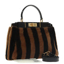 FENDI Pecan Peek A Boo Regular Hand Bag Mouton 2way Black Brown Auth 101314SV-1