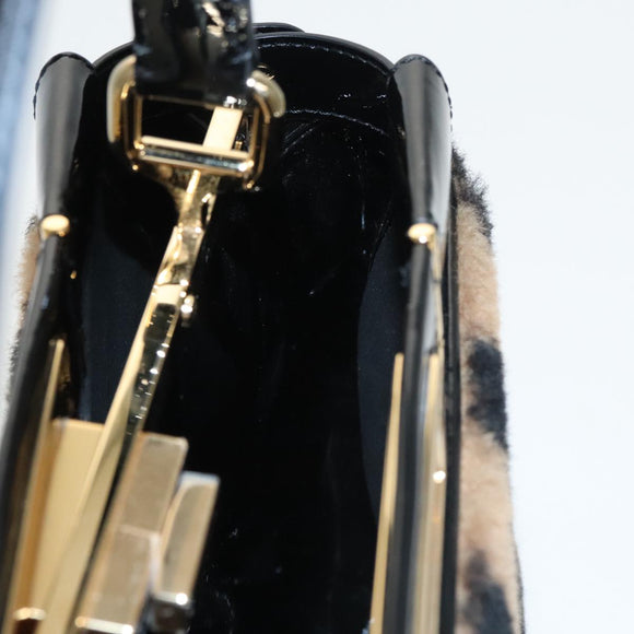 FENDI Pecan Peek A Boo Regular Hand Bag Mouton 2way Black Brown Auth 101314SV