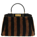 FENDI Pecan Peek A Boo Regular Hand Bag Mouton 2way Black Brown Auth 101314SV-13