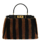 FENDI Pecan Peek A Boo Regular Hand Bag Mouton 2way Black Brown Auth 101314SV-2
