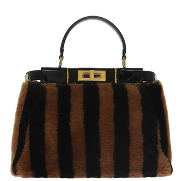 FENDI Pecan Peek A Boo Regular Hand Bag Mouton 2way Black Brown Auth 101314SV - 0