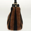 FENDI Pecan Peek A Boo Regular Hand Bag Mouton 2way Black Brown Auth 101314SV-3