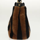 FENDI Pecan Peek A Boo Regular Hand Bag Mouton 2way Black Brown Auth 101314SV-4
