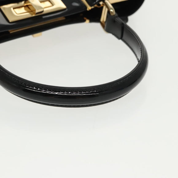 FENDI Pecan Peek A Boo Regular Hand Bag Mouton 2way Black Brown Auth 101314SV