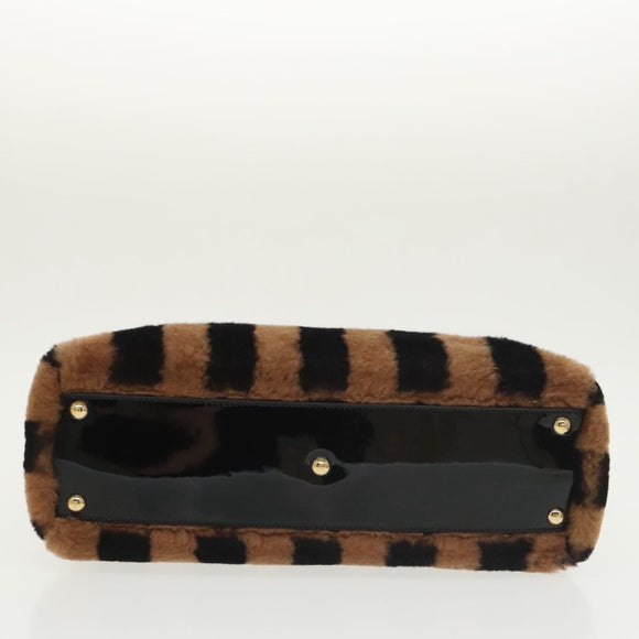 FENDI Pecan Peek A Boo Regular Hand Bag Mouton 2way Black Brown Auth 101314SV