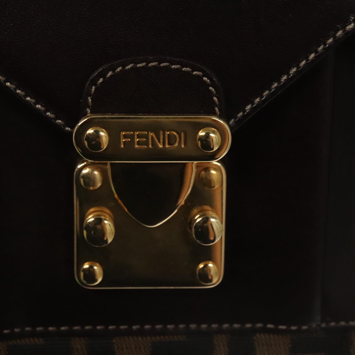 FENDI Zucca Canvas Hand Bag 2way Brown Black gold Auth 101320SA