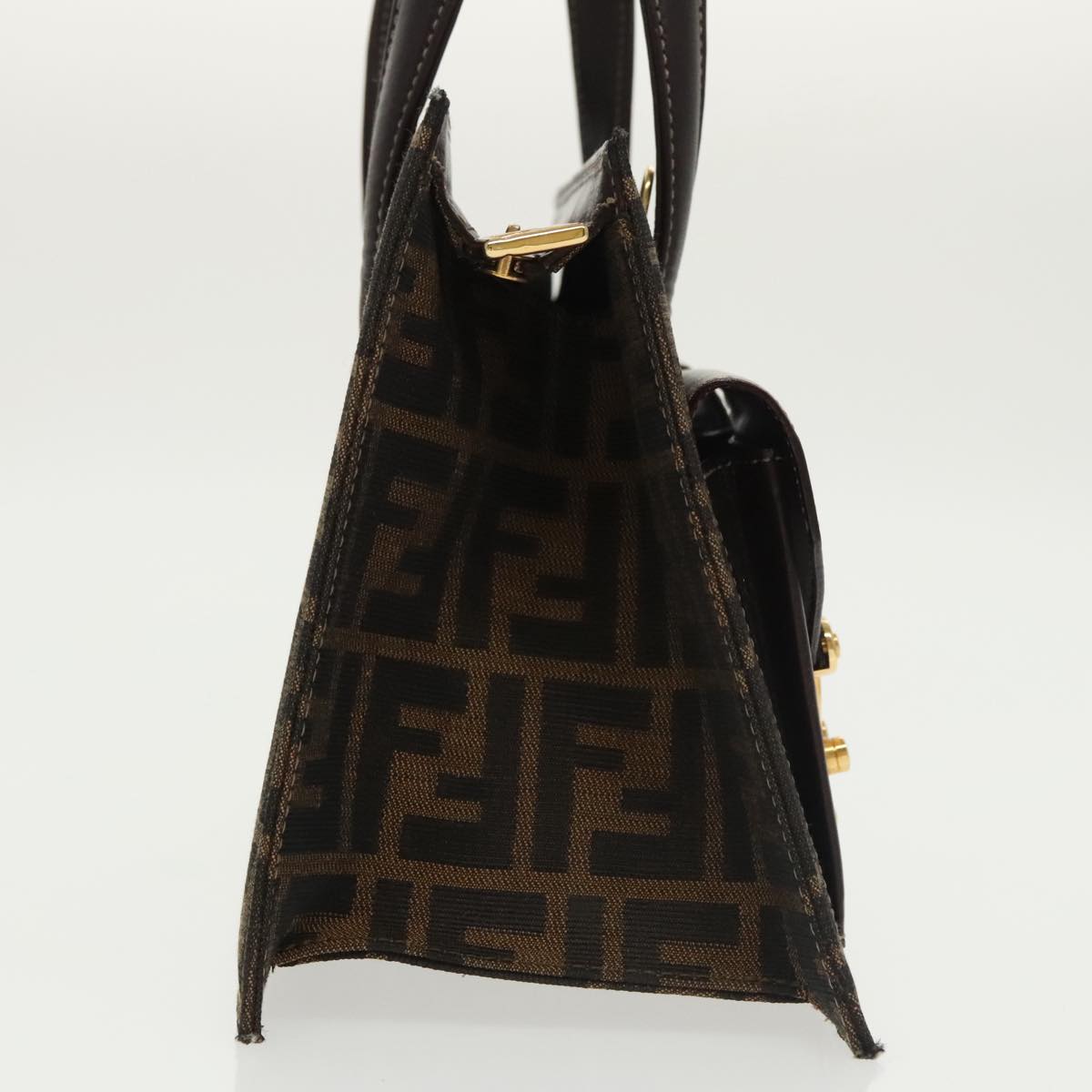 FENDI Zucca Canvas Hand Bag 2way Brown Black gold Auth 101320SA