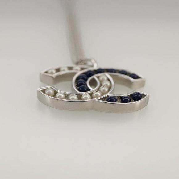 CHANEL Necklace metal Silver CC Auth 101323A