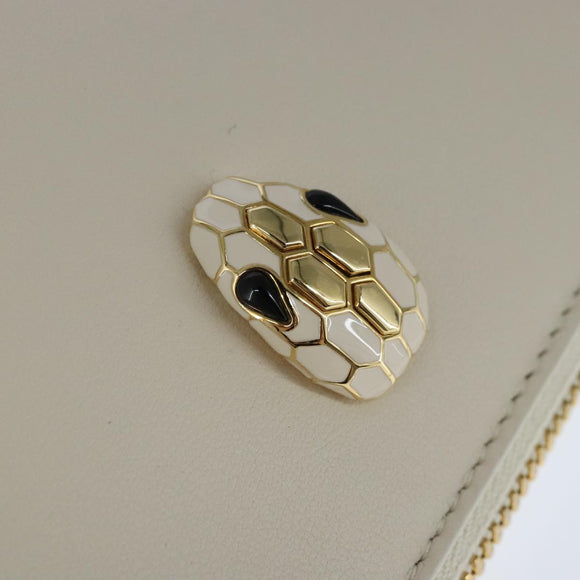 BVLGARI Serpenti Accessory Pouch Leather White Gold Auth 101324SA