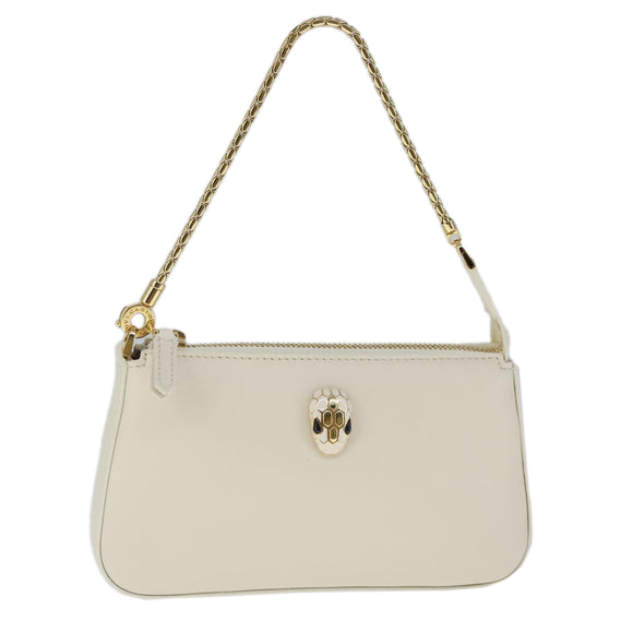 BVLGARI Serpenti Accessoiretasche Leder Weißgold Auth 101324SA