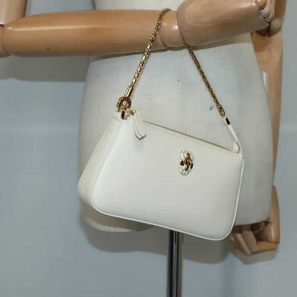 BVLGARI Serpenti Accessoiretasche Leder Weißgold Auth 101324SA