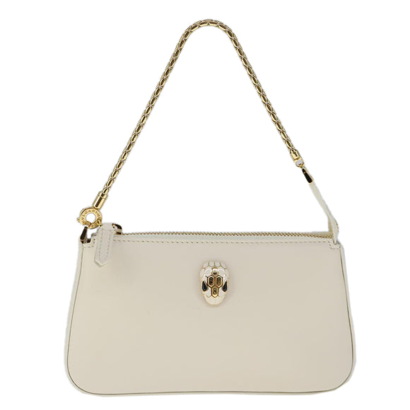 BVLGARI Serpenti Accessoiretasche Leder Weißgold Auth 101324SA