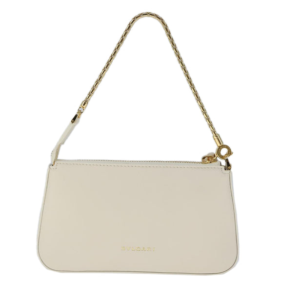 BVLGARI Serpenti Accessoiretasche Leder Weißgold Auth 101324SA