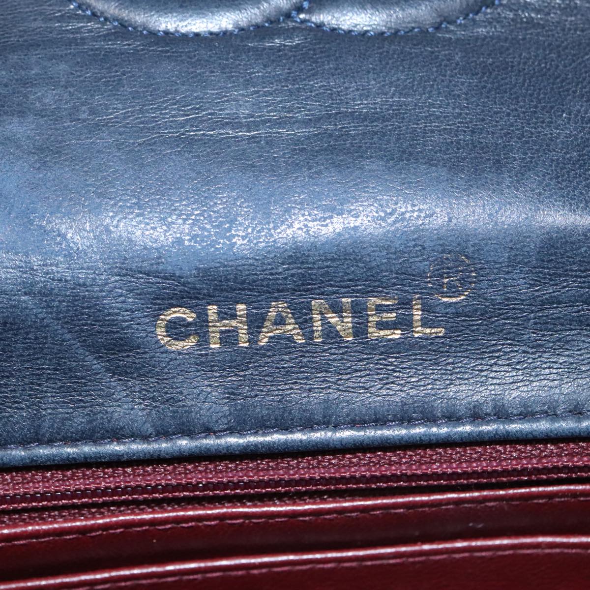 CHANEL Hand Bag Lamb Skin Navy Gold CC Auth 101325A