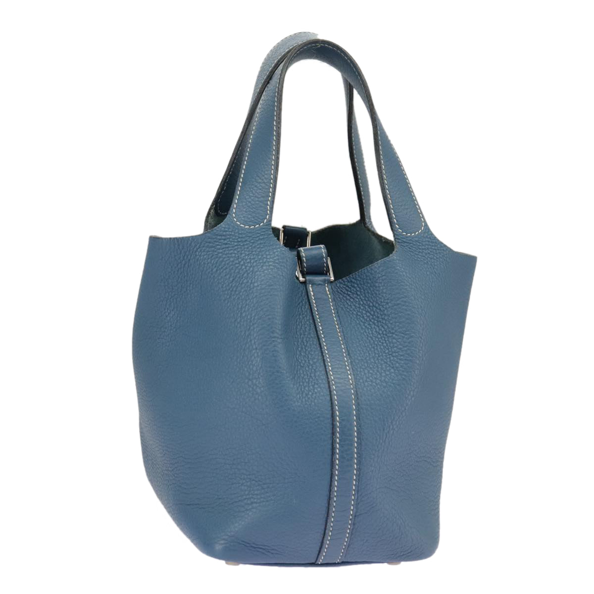 HERMES Picotan PM Hand Bag Taurillon Clemence Blue Auth 101326A