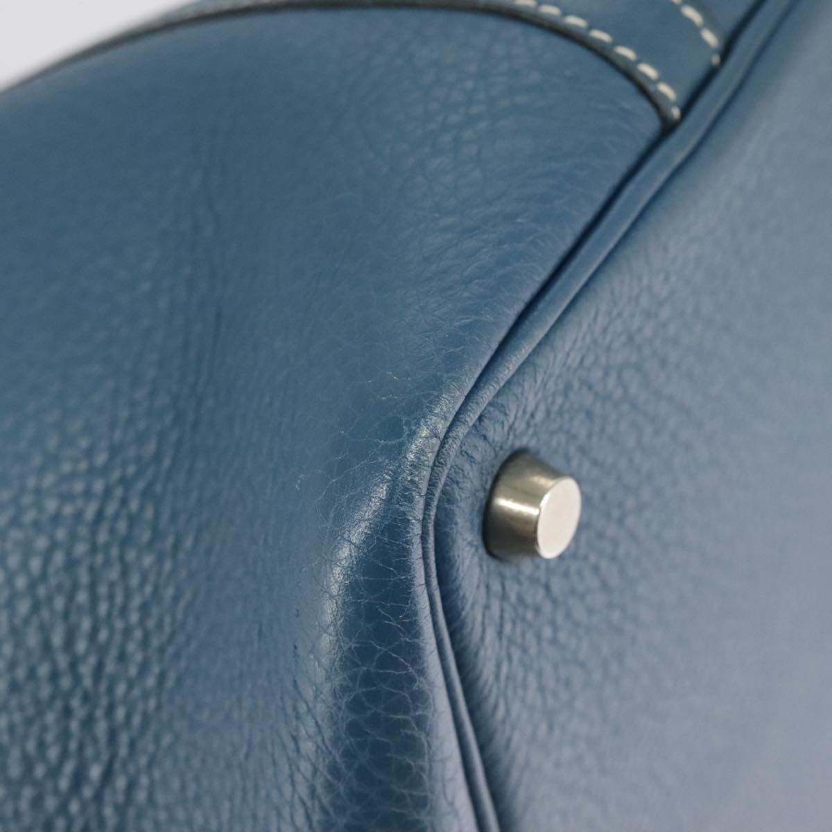 HERMES Picotan PM Hand Bag Taurillon Clemence Blue Auth 101326A