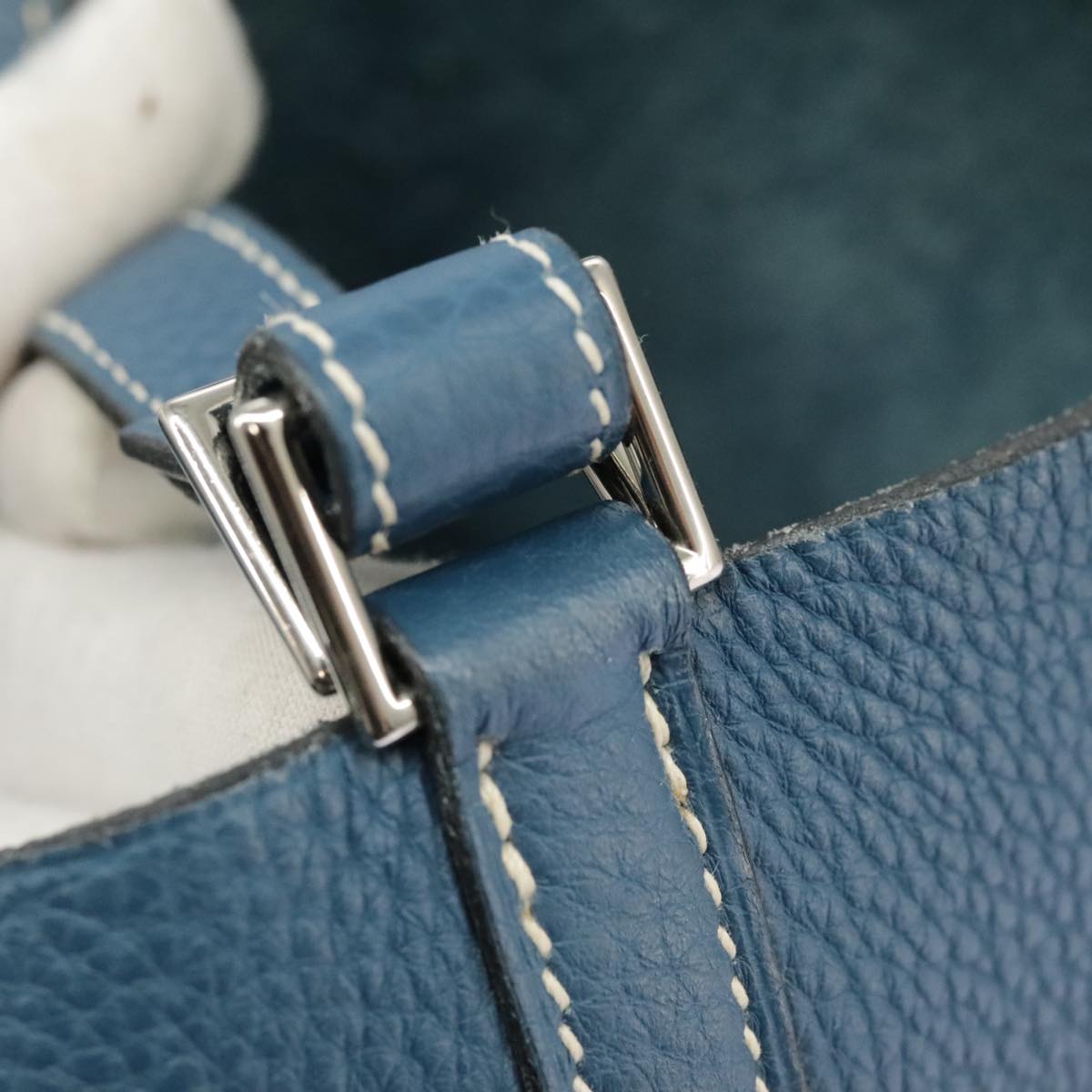 HERMES Picotan PM Hand Bag Taurillon Clemence Blue Auth 101326A