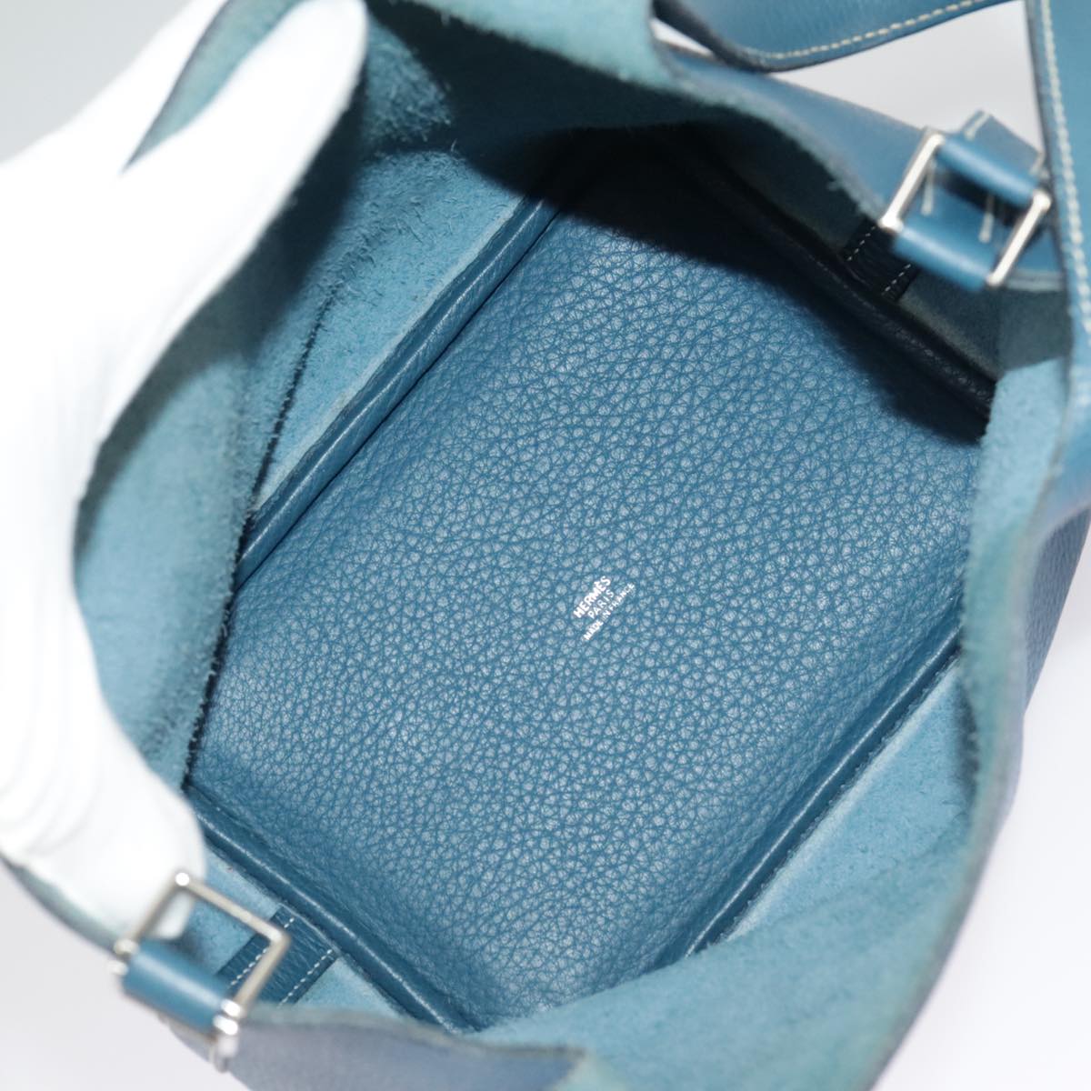 HERMES Picotan PM Hand Bag Taurillon Clemence Blue Auth 101326A