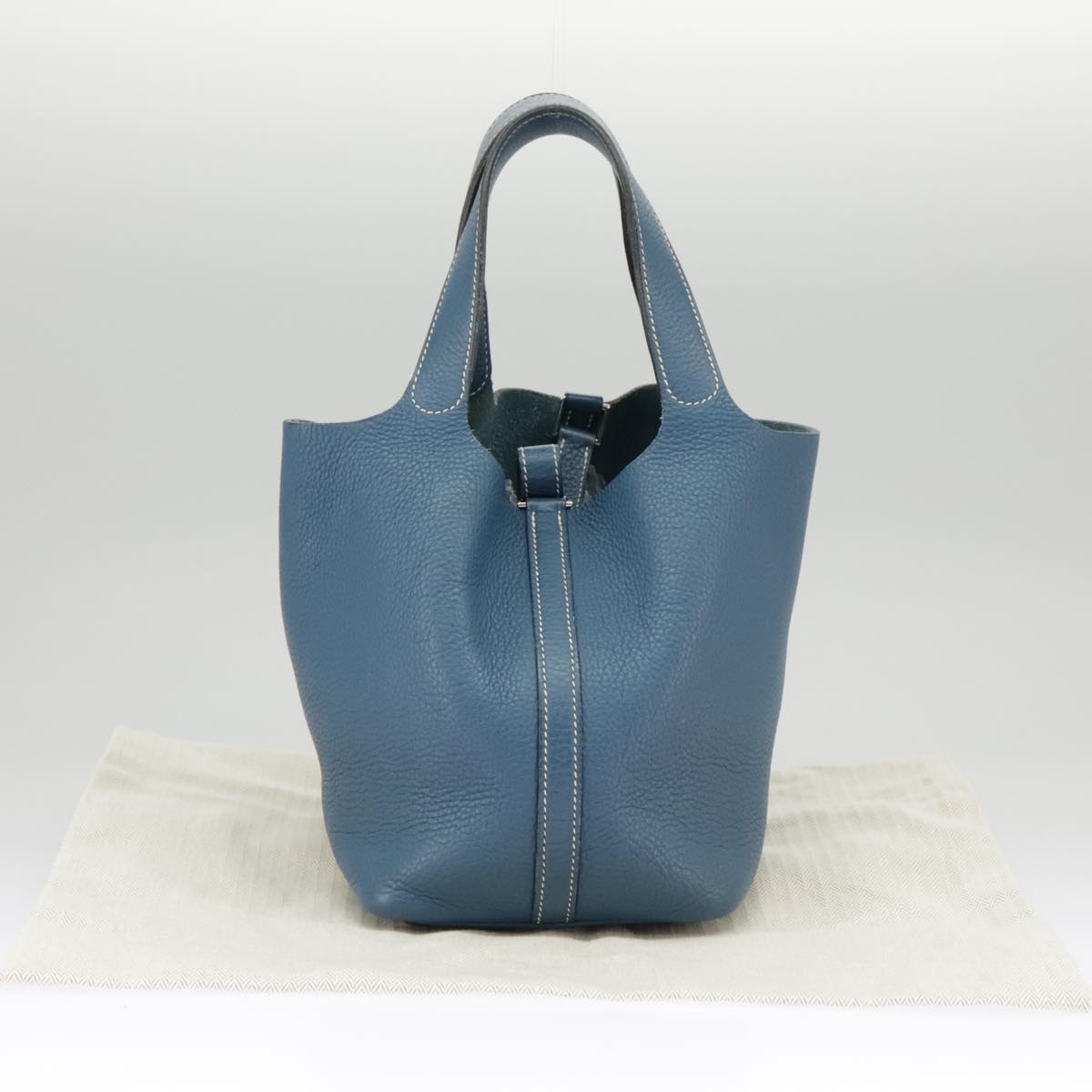 HERMES Picotan PM Hand Bag Taurillon Clemence Blue Auth 101326A