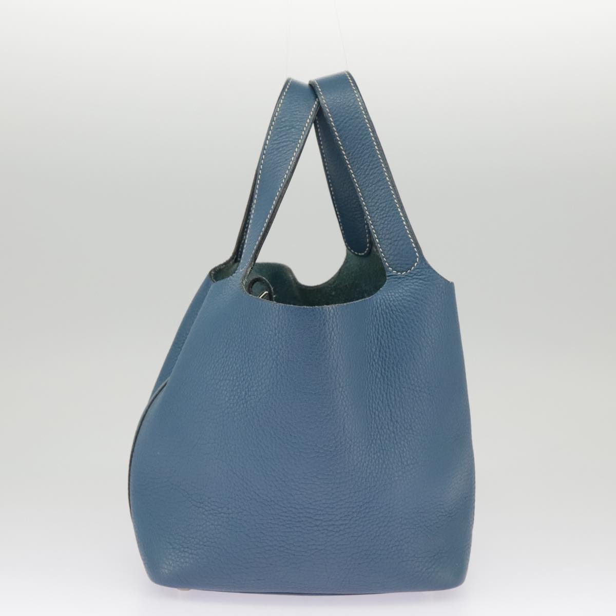 HERMES Picotan PM Hand Bag Taurillon Clemence Blue Auth 101326A