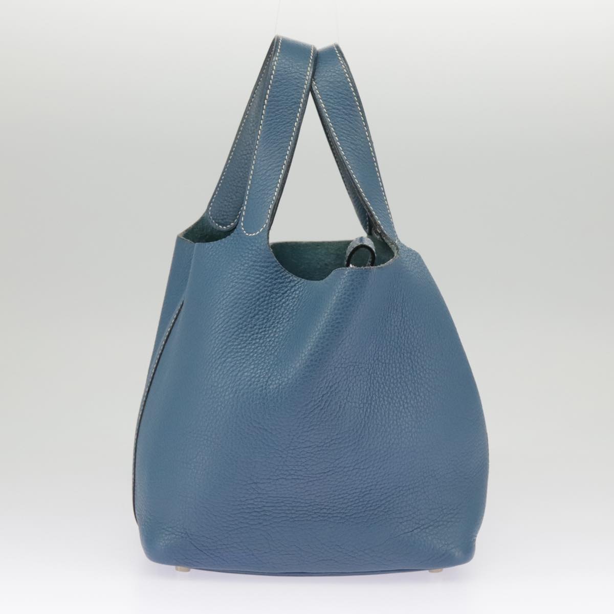 HERMES Picotan PM Hand Bag Taurillon Clemence Blue Auth 101326A