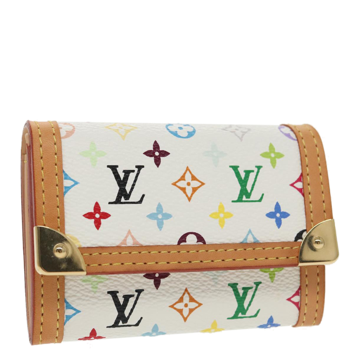 LOUIS VUITTON Monogram Multicolor Porte Monnaie Plat White M92657 Auth 101330SA