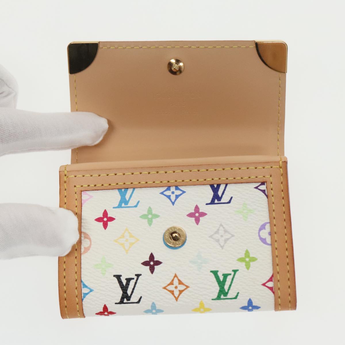 LOUIS VUITTON Monogram Multicolor Porte Monnaie Plat White M92657 Auth 101330SA