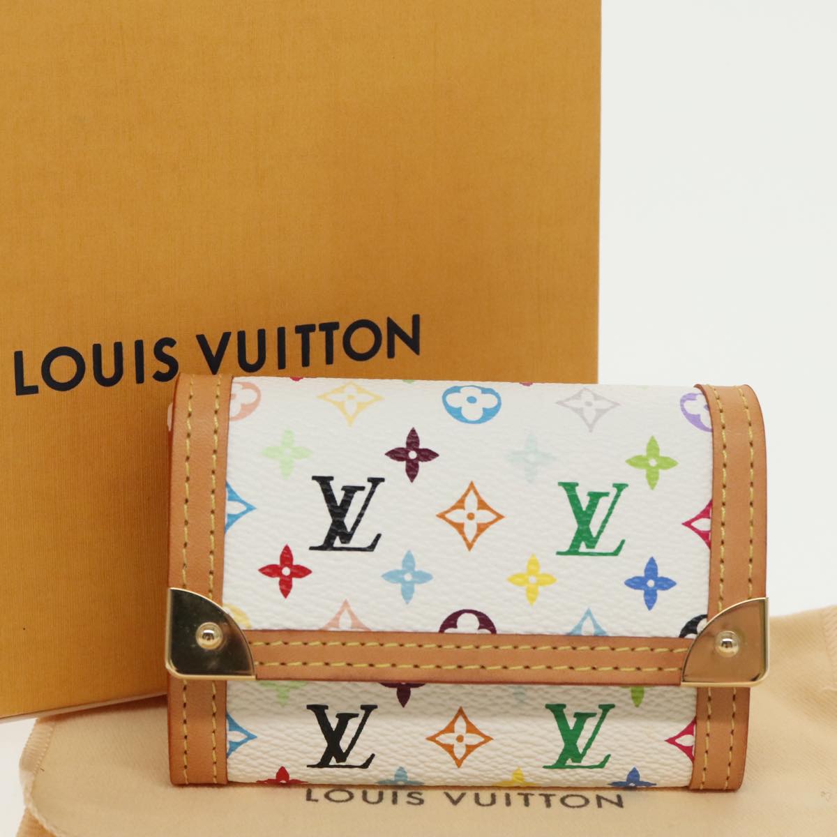 LOUIS VUITTON Monogram Multicolor Porte Monnaie Plat White M92657 Auth 101330SA