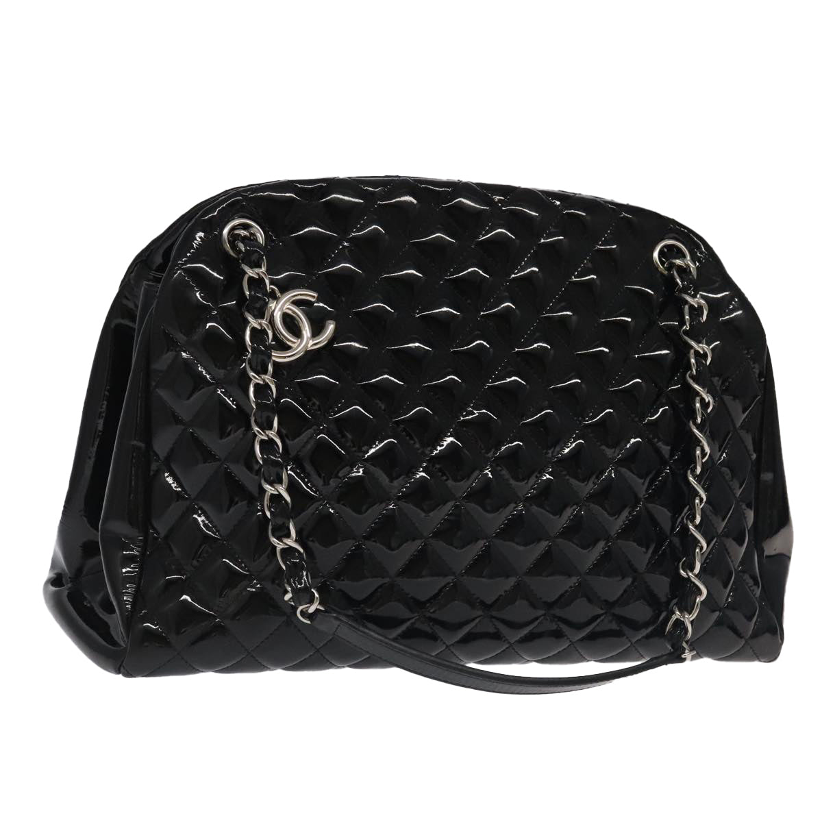 CHANEL Matelasse Chain Shoulder Bag Enamel Black CC Auth 101334A