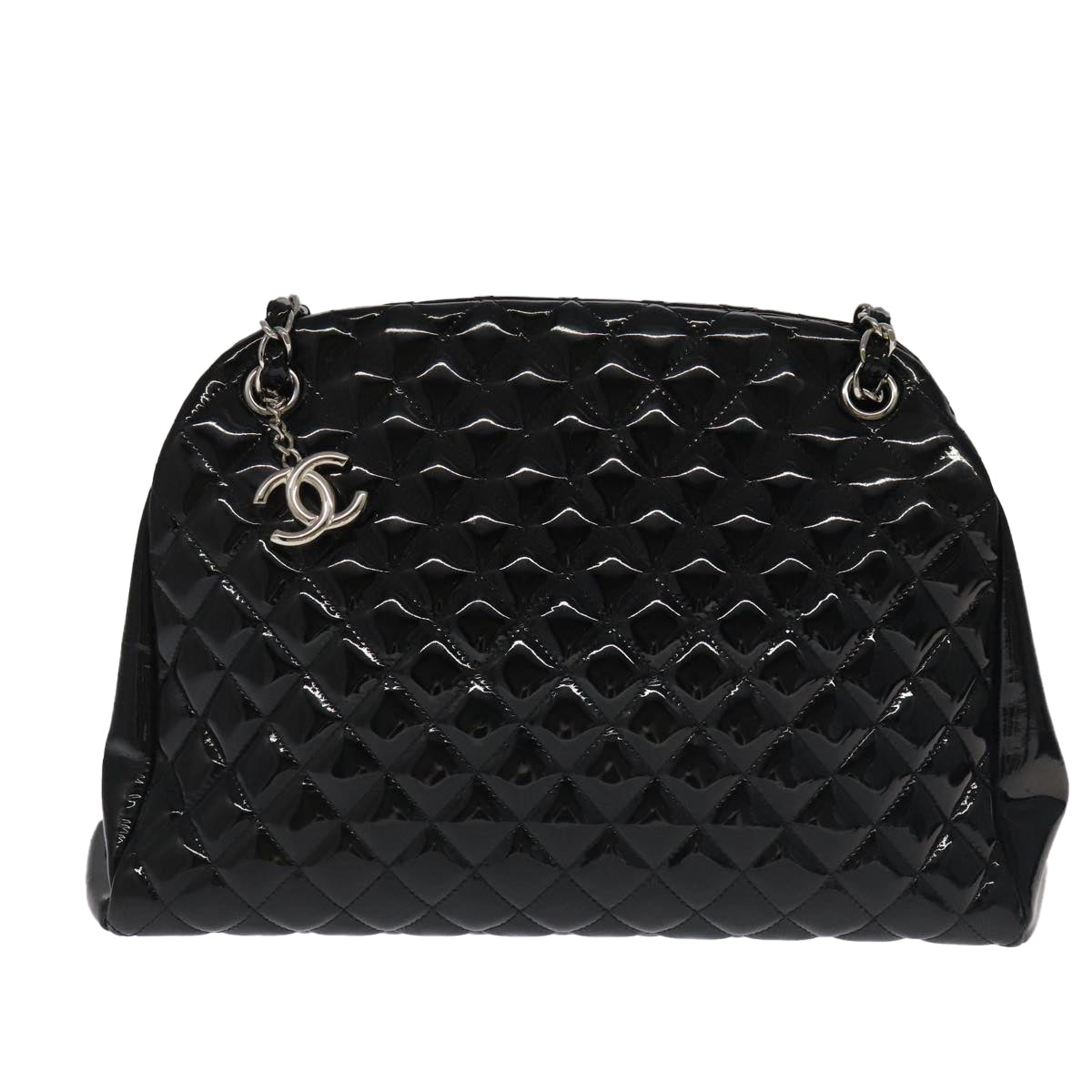 CHANEL Matelasse Chain Shoulder Bag Enamel Black CC Auth 101334A - 0