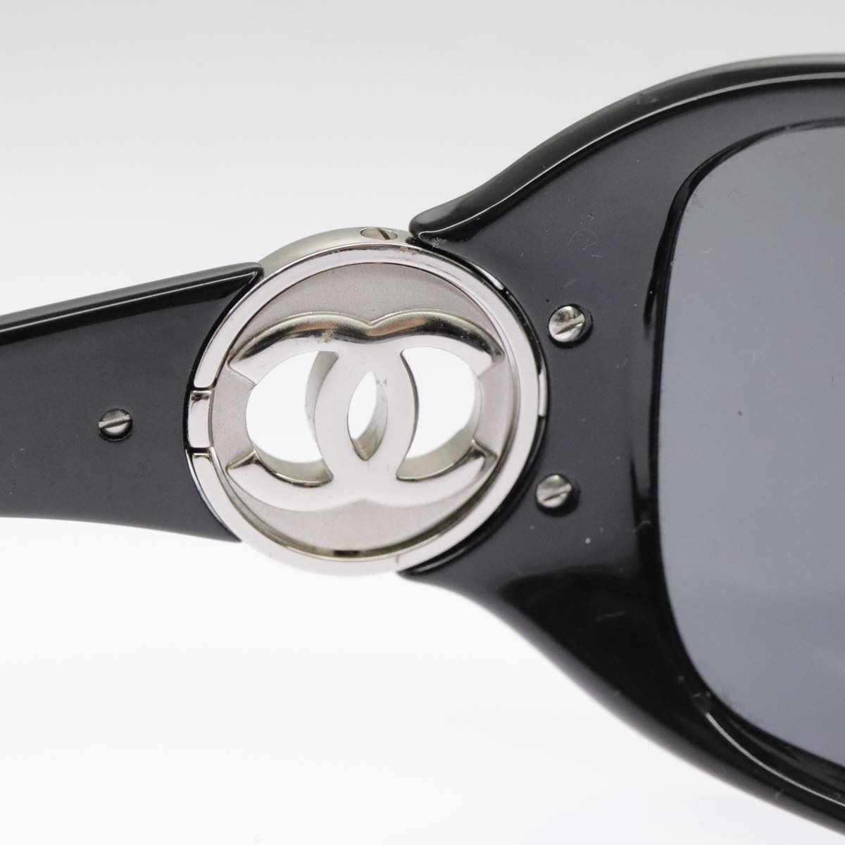 CHANEL Sunglasses plastic Black CC Auth 101335