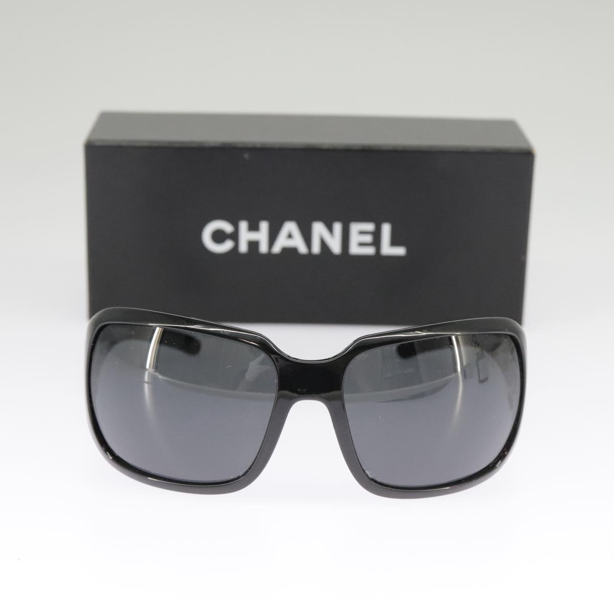 CHANEL Sunglasses plastic Black CC Auth 101335