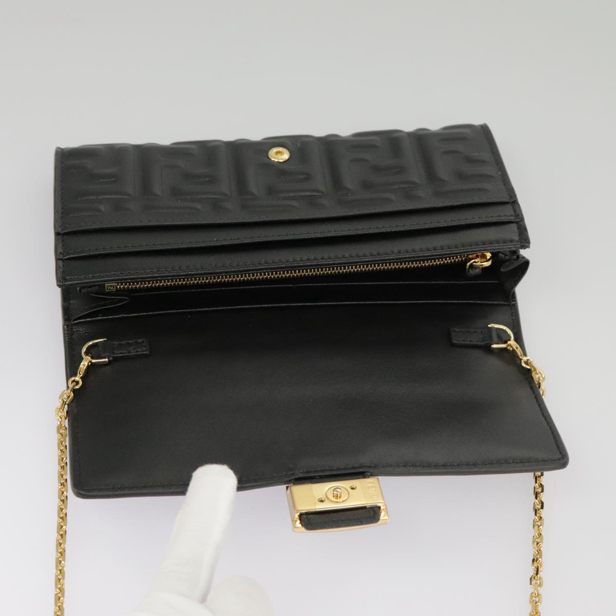 FENDI Zucca Canvas Chain Long Wallet Black 8M0365 Auth 101345A