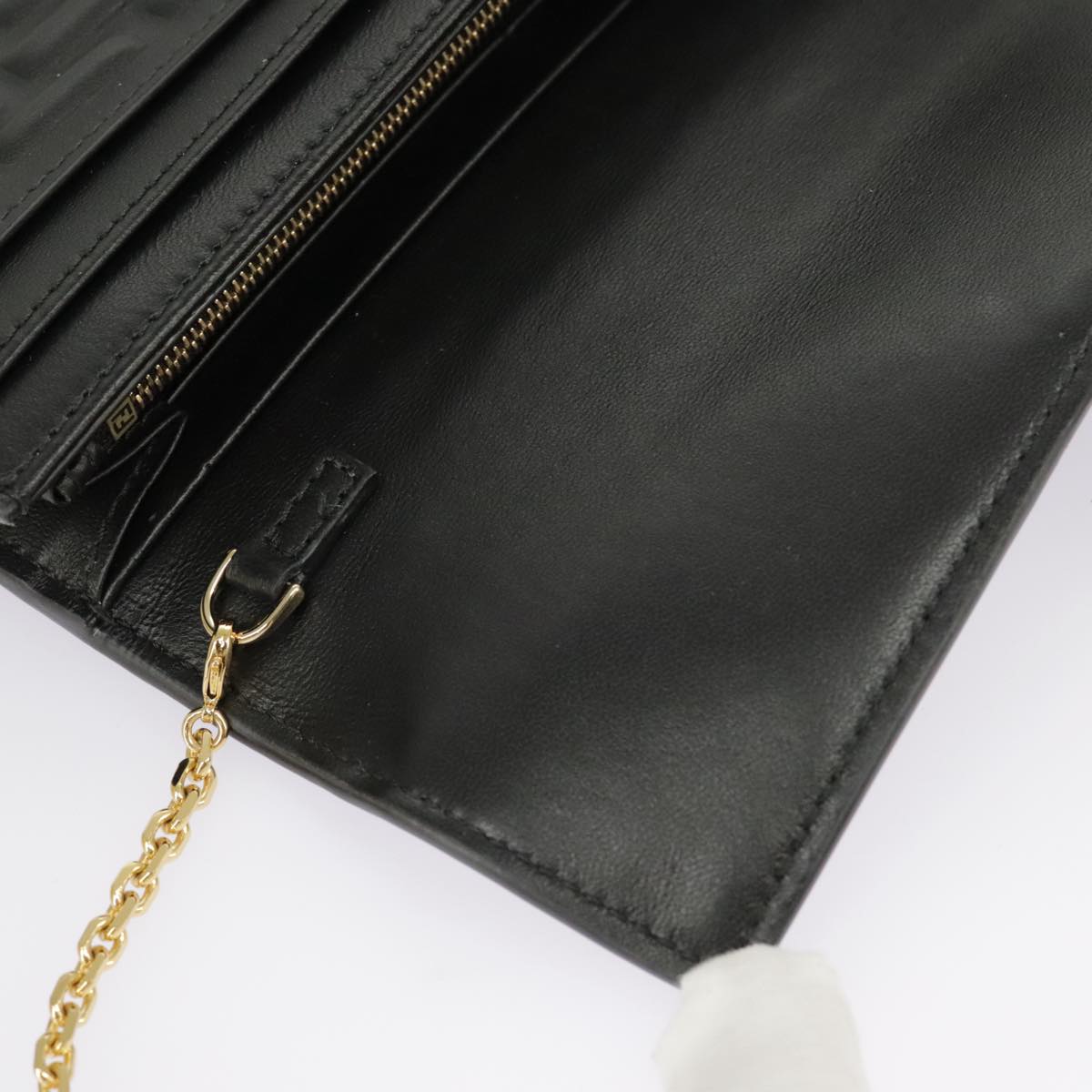 FENDI Zucca Canvas Chain Long Wallet Black 8M0365 Auth 101345A