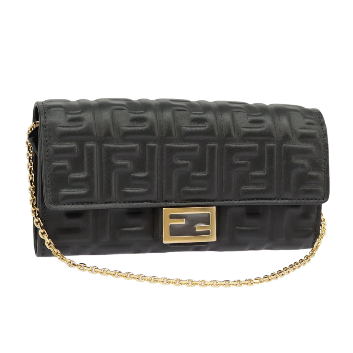 FENDI Zucca Canvas Chain Long Wallet Black 8M0365 Auth 101345A