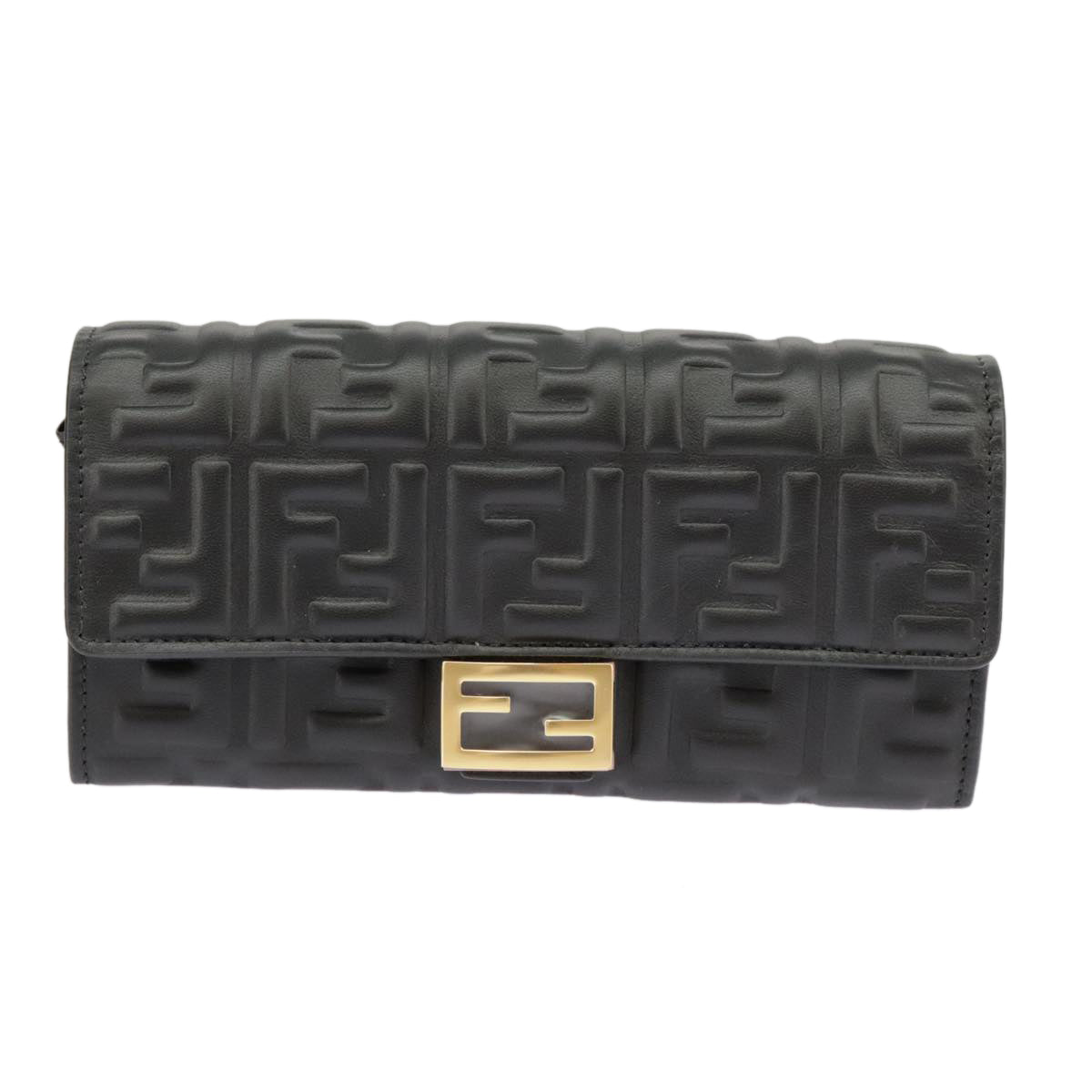 FENDI Zucca Canvas Chain Long Wallet Black 8M0365 Auth 101345A - 0