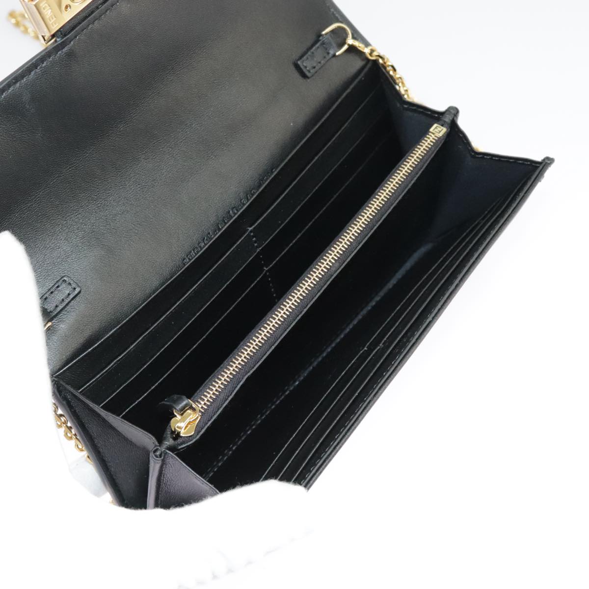 FENDI Zucca Canvas Chain Long Wallet Black 8M0365 Auth 101345A