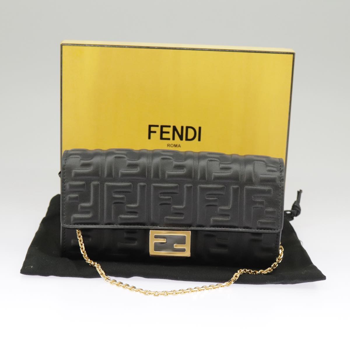 FENDI Zucca Canvas Chain Long Wallet Black 8M0365 Auth 101345A