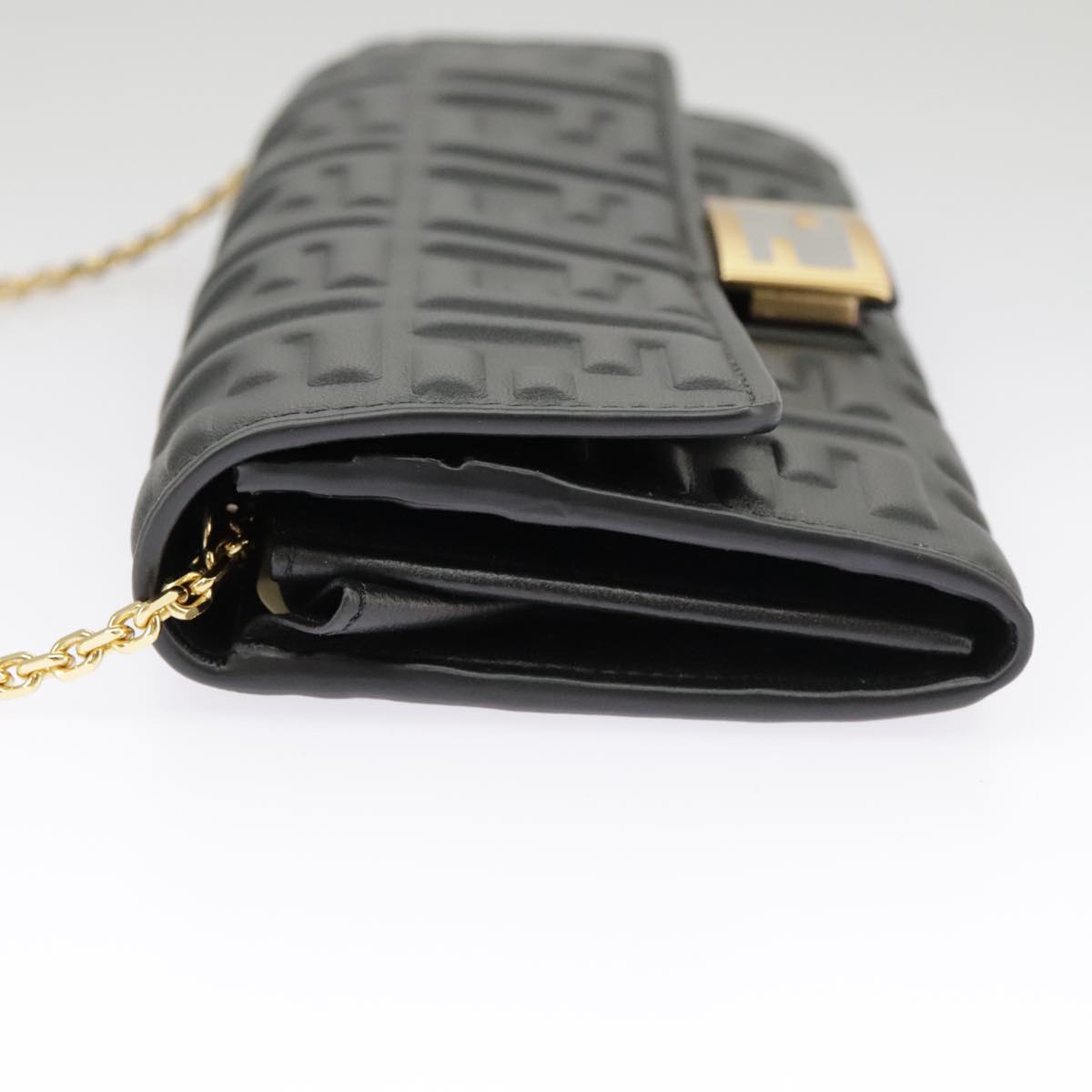 FENDI Zucca Canvas Chain Long Wallet Black 8M0365 Auth 101345A