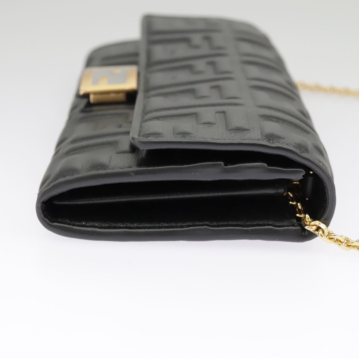 FENDI Zucca Canvas Chain Long Wallet Black 8M0365 Auth 101345A