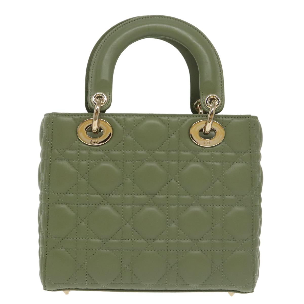 Christian Dior Canage Small Lady Dior Bag Lamb Skin 2way Green Gold Auth 101347A