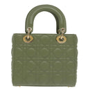 Christian Dior Canage Small Lady Dior Bag Lamb Skin 2way Green Gold Auth 101347A-2